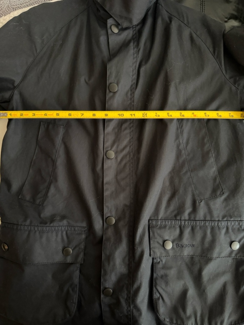 Barbour Navy Waxed Cotton Field Jacket with Cord Collar - Picture 8 of 10